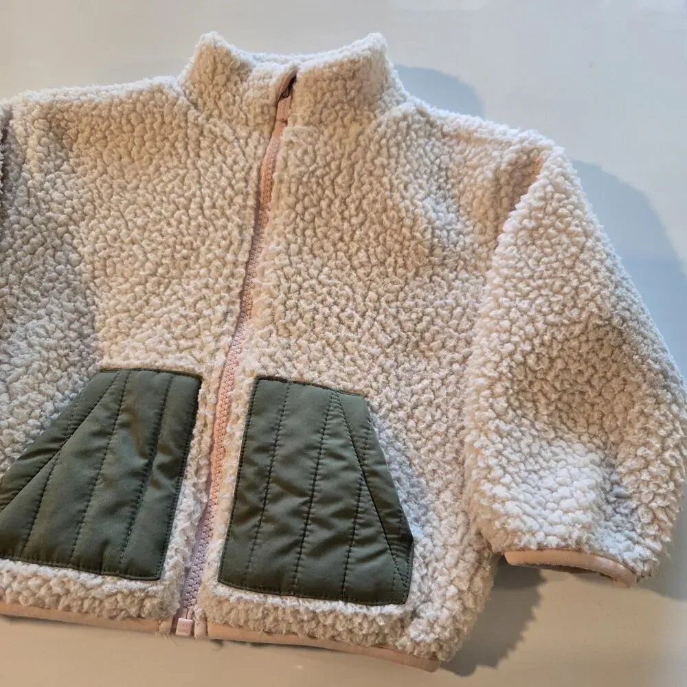 Old Navy 18-24 Months Unisex Color-Blocked Sherpa Jacket Baby Teddy‎ Pink/Green